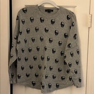 Skull Cashmere Gray Skull Print Crewneck Top